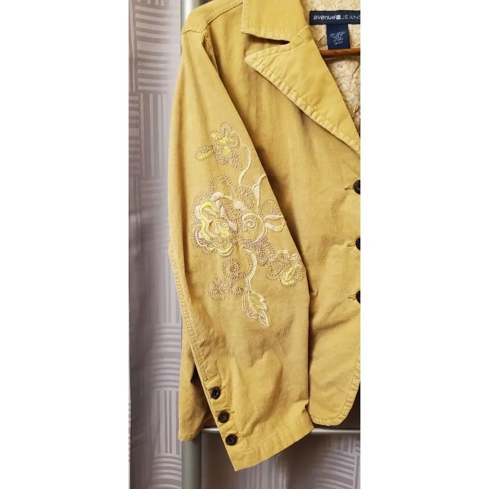 Avenue Jeans Tan Corduroy Jacket‎ Embroidery Size 18/20
